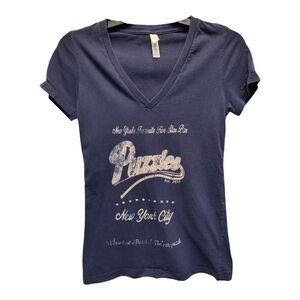 Bella Canvas Women's Blue and White Fitted Graphic Tee - Size XS